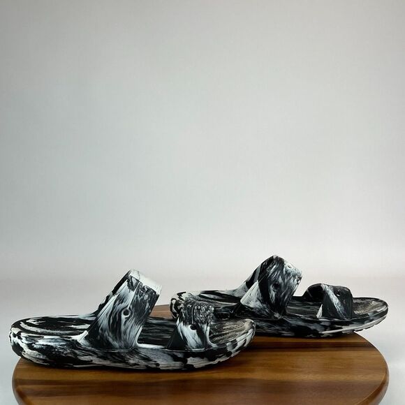Mens Crocs Classic Marbled Black White Comfort Sandals‎ Slides Size 11 M GUC - Picture 1 of 8